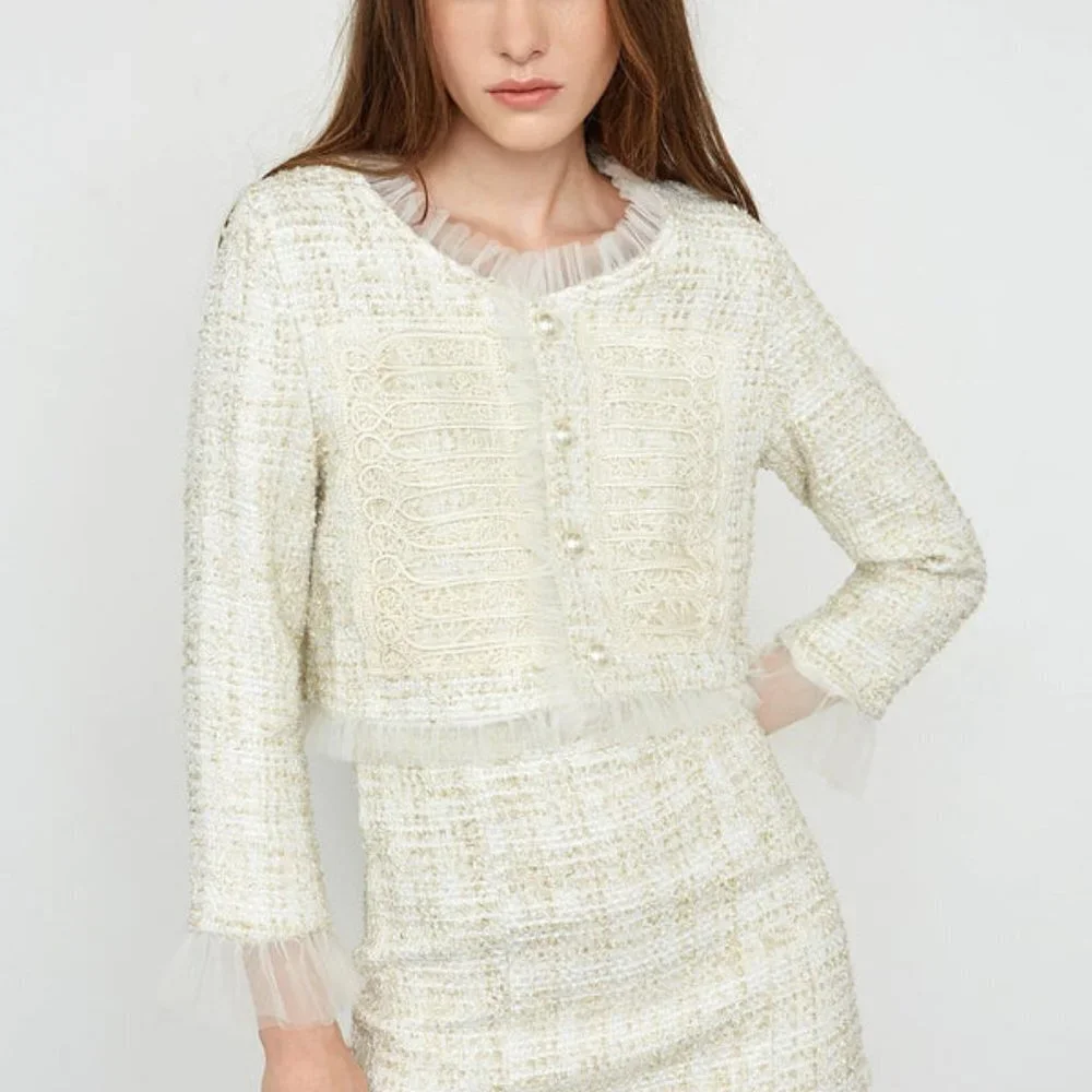 J.ING Kyrah Beige Lace Blazer - Picture 1 of 7